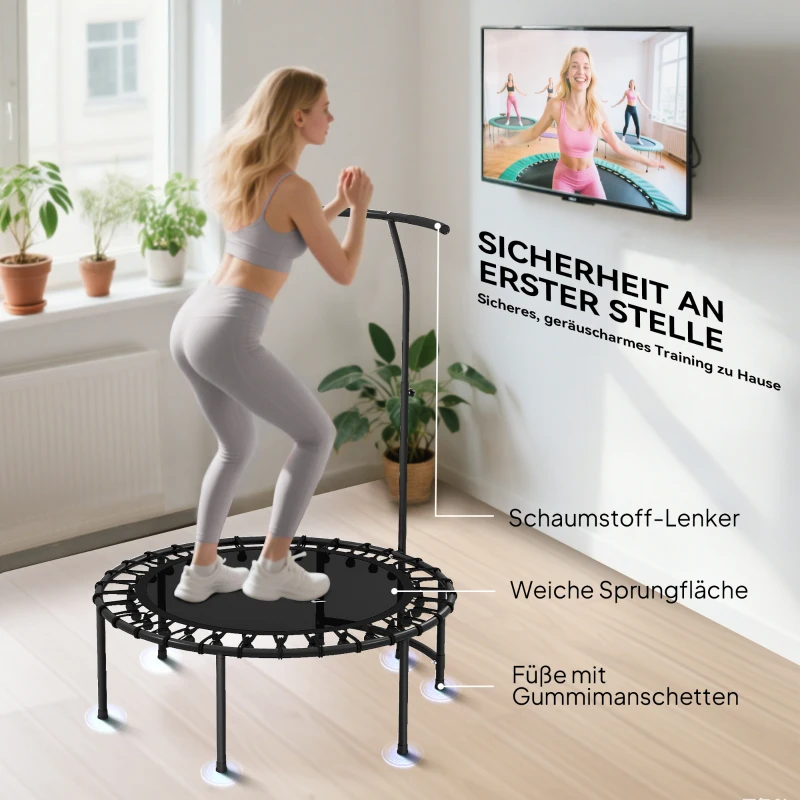 SPORTNOW Rebounder-Trampolin, 5-stufig verstellbarer Griff, Workout-Trampolin, Schwarz
