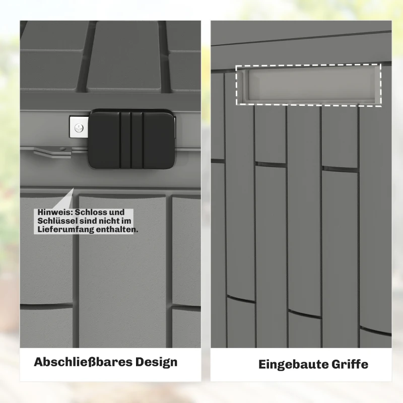 Outsunny Gartenbox 379 Liter Wasserdicht Abschließbar UV-beständig Auflagenbox mit Holzoptik für Garten 122,5x56x62cm Grau