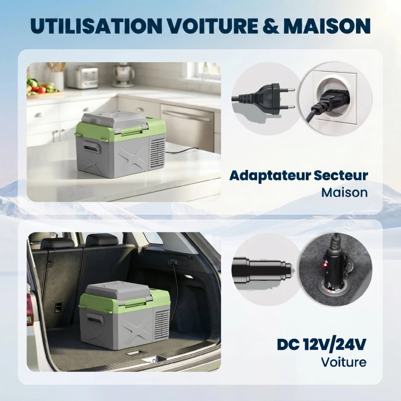 Outsunny Glacière électrique portable 12L, réfrigérateur de voiture portable congélateur et réfrigérateur 12/24V gris