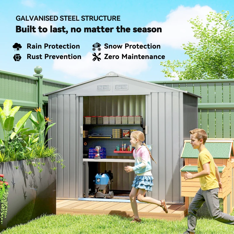 Outsunny 7 x 4ft Lockable Metal Garden Tool Storage Shed Storage - Light Grey
