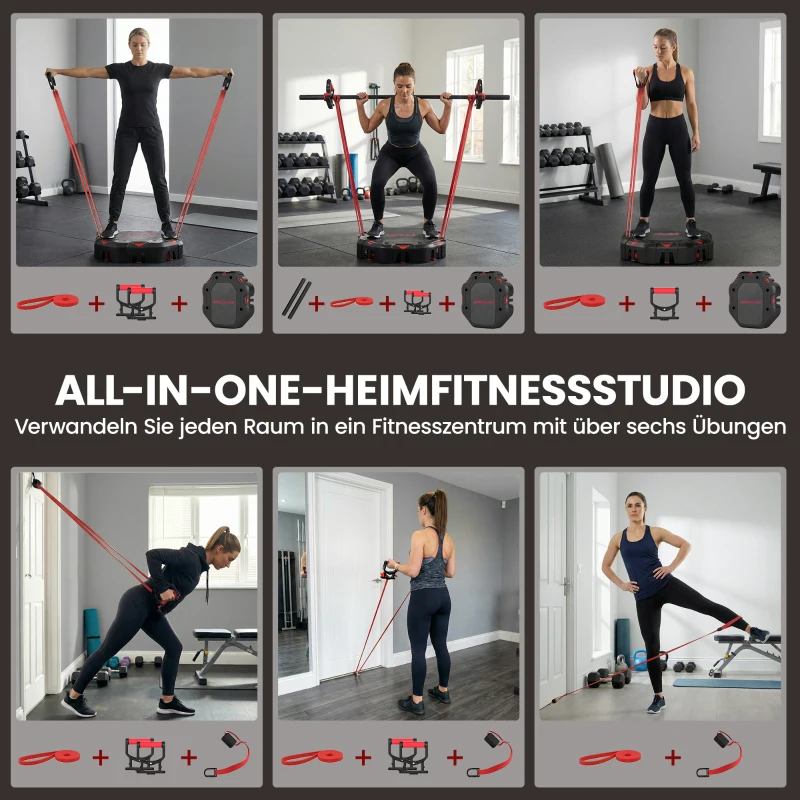 SPORTNOW Push-Up Board 7-in-1 Verstelbaar Push-Up Bord met Weerstandsbanden, Wieltjes en Deuranker, Opvouwbaar
