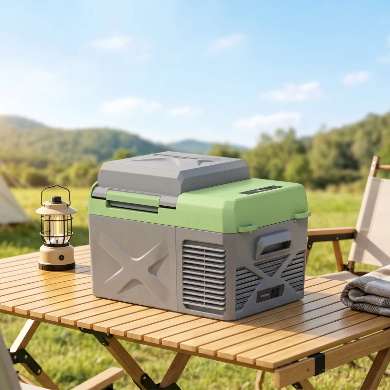 Outsunny 12 liter compressor koelbox elektrische koelbox met aansluiting koelhoudfunctie Grijs+Groen