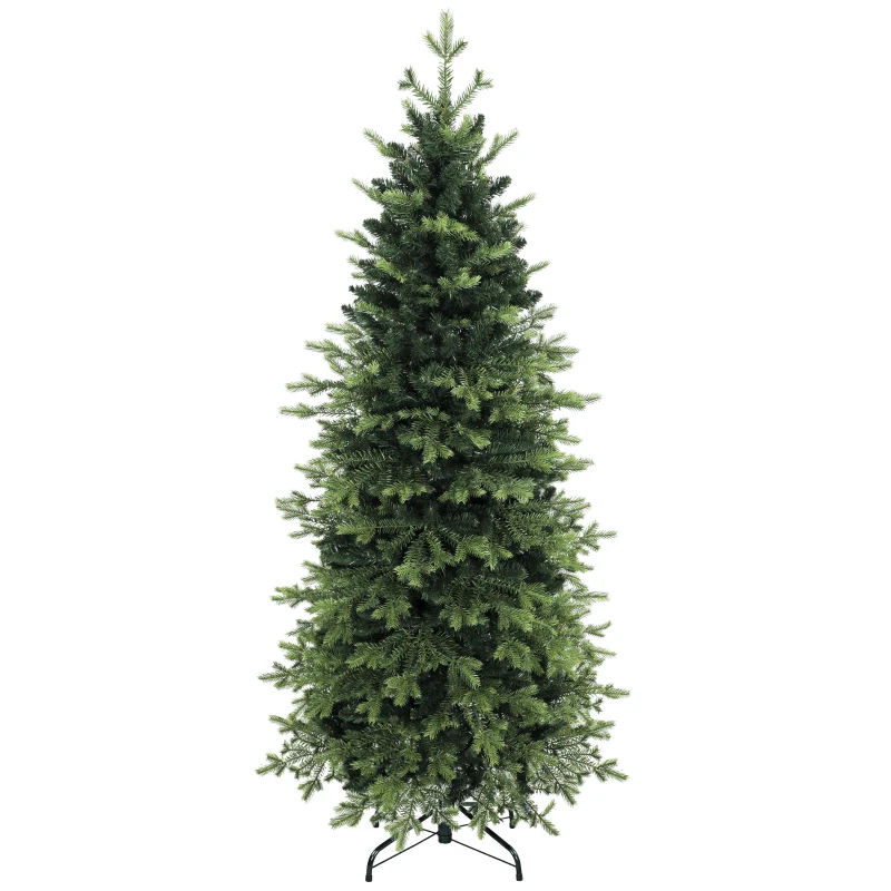HOMCOM Geneva Fir Hinged Xmas Tree, 7ft/210cm Artificial Christmas Tree with 2079 Branch Tips, Foldable Steel Stand, Green