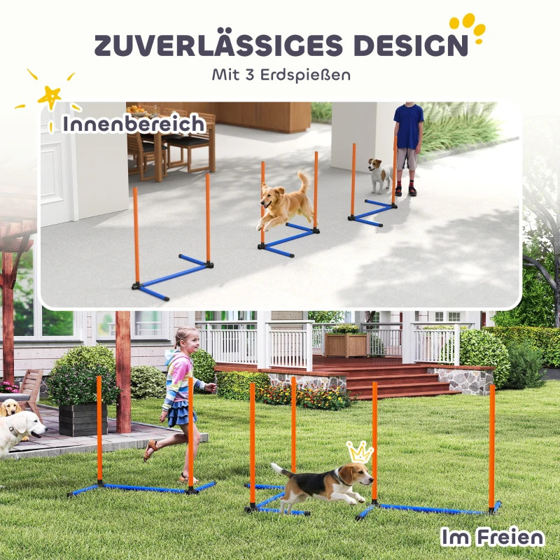 PawHut Agility-set voor honden 3-delige agilityuitrusting met slalomstokken draagtas trainingsset voor alle hondenmaten Oranje