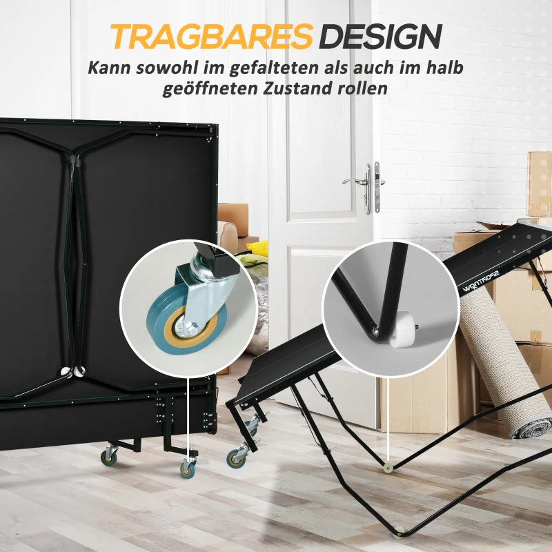 SPORTNOW Tafeltennistafel, inklapbaar, 8 wielen, gepoedercoat stalen frame, MDF, 274 x 152,5 x 76 cm, zwart