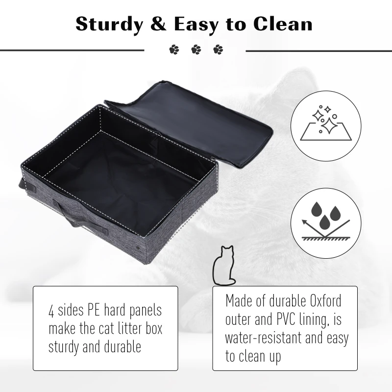 PawHut Cat Litter Box Collapsible Portable Foldable Travel Light Weight Toilet Tray For Small Kitty - Grey