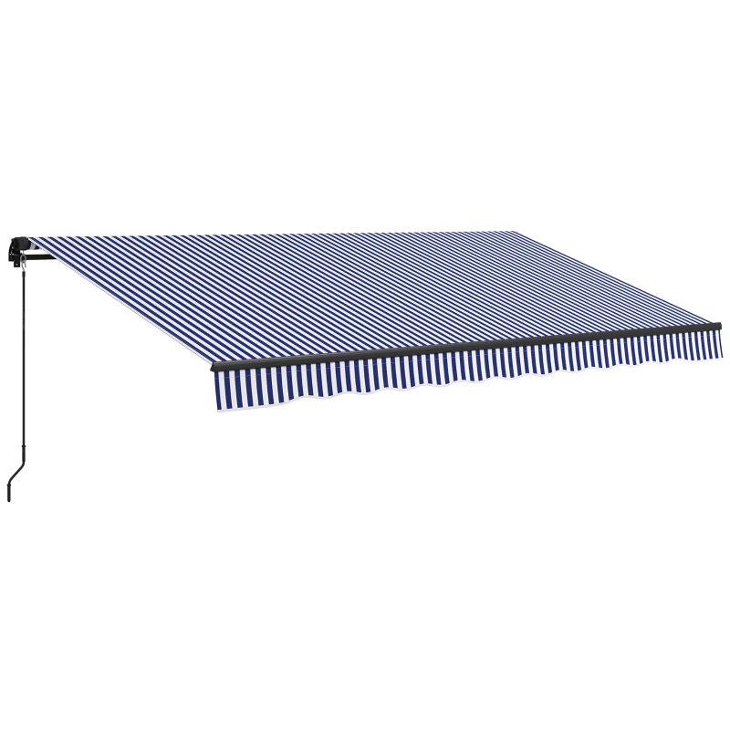 Outsunny Terraszonnescherm - Zonnescherm voor terras, inclusief handkruk, weerbestendig, 365 cm x 300 cm, Blauw + Wit