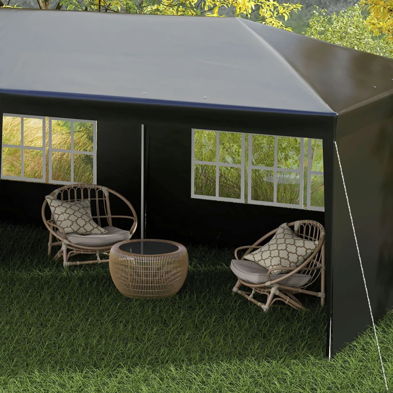 Outsunny 6 x 3 m Party Tent Gazebo Marquee Outdoor Patio Canopy Shelter with Windows and Side Panels Black