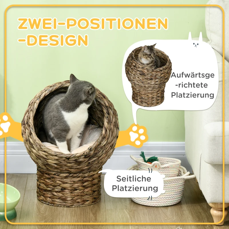 PawHut kattenslaapplek, kattenbed met kussen, kattengrot, bananenblad, grijs