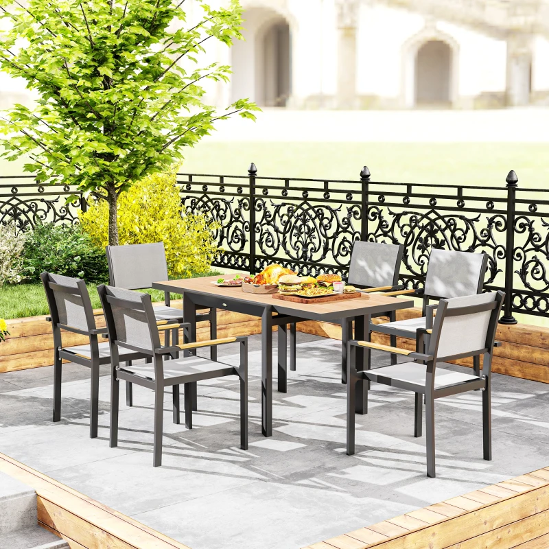 Outsunny Weerbestendige Uitschuifbare Aluminium Tuintafel 80/160x80 cm voor 6 Personen in Natuurhout Look