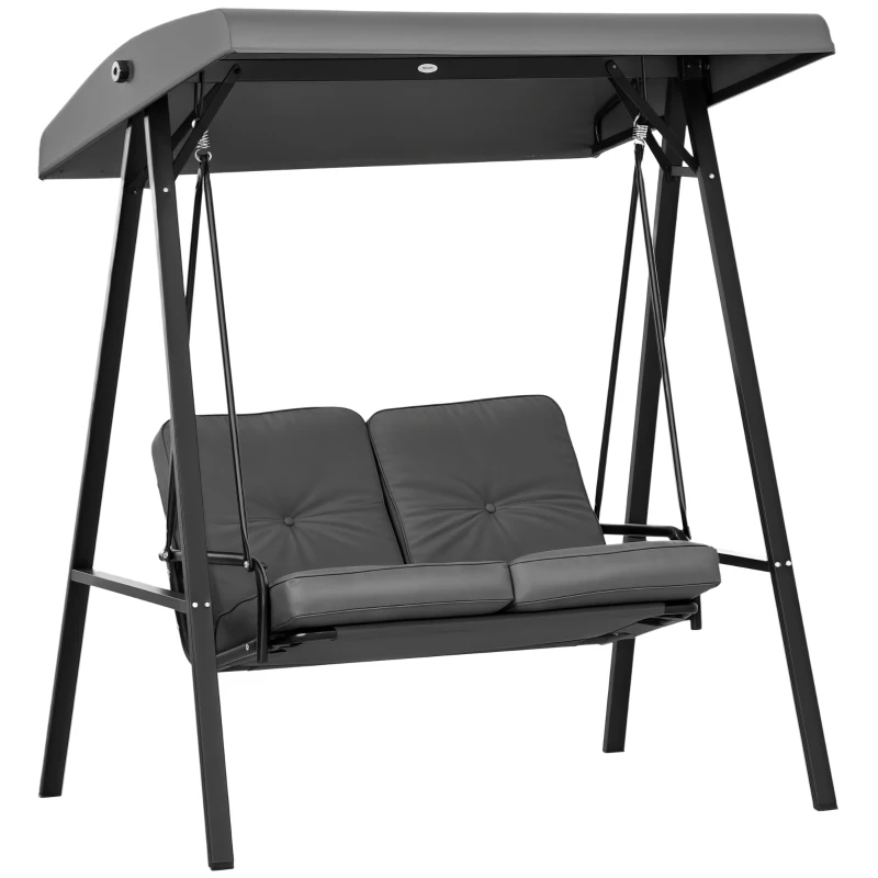 Outsunny Hollywoodschaukel, 2-Sitzer Gartenschaukel mit verstellbarem Dach, bis 220 kg belastbar, 145 x 116 x 172 cm, Dunkelgrau