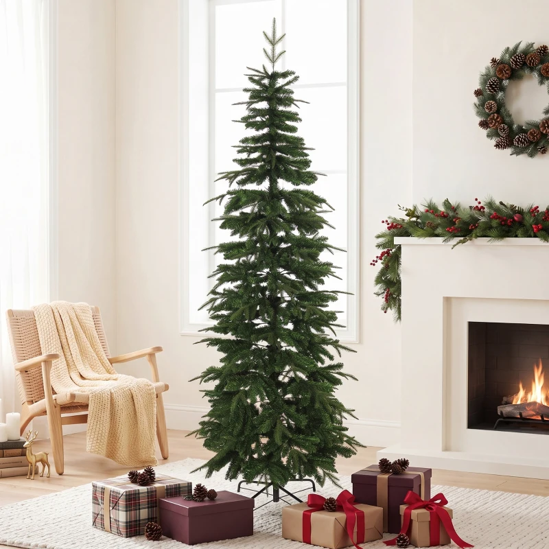 HOMCOM Sztuczna choinka 210 cm, świerk z gałęziami na zawiasach, 800 końcówek gałęzi, składany stalowy stojak, zielona