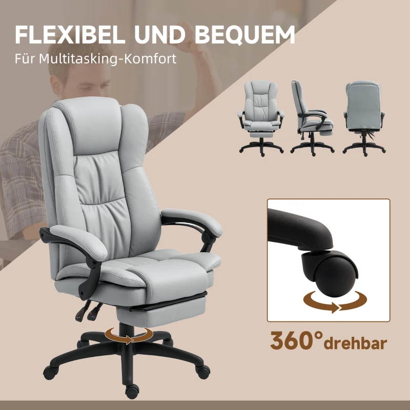 Vinsetto Verstelbare Draaistoel met Voetensteun, Hoofdsteun, Massagefunctie, Kunstleer, 68,5x68,5x113-121cm