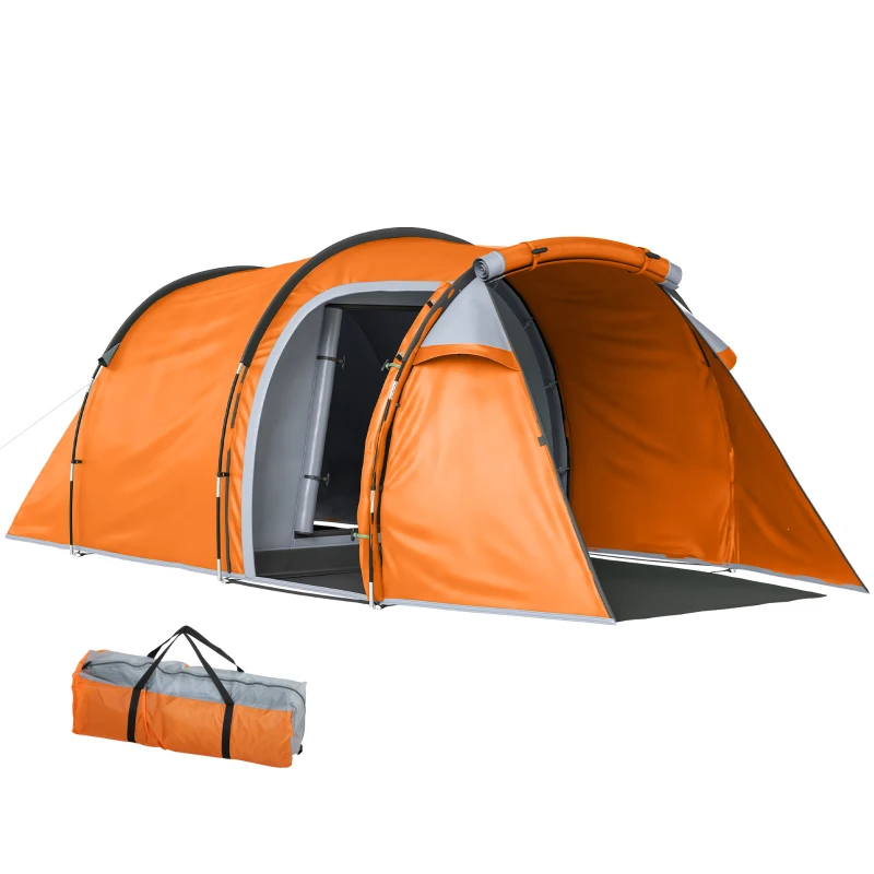 Outsunny Tunnelkampeertent voor 2-3 personen, 2000 mm waterkolom, waterdichte tent met voortent, oranje