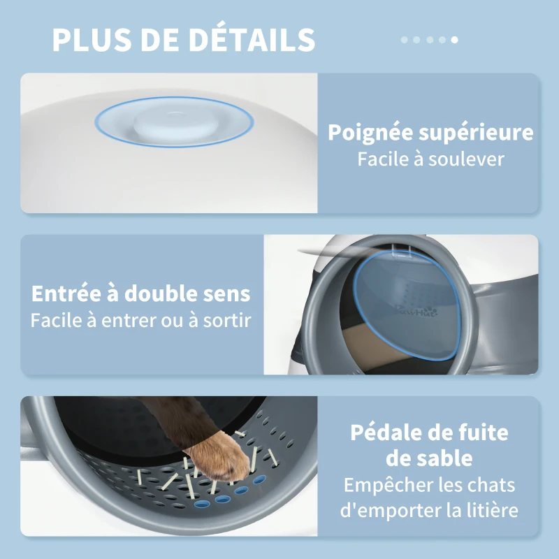 PawHut Maison de toilette pour chat pliable porte battante lucarne + pelle fournis 52 x 41 x 38 cm gris blanc