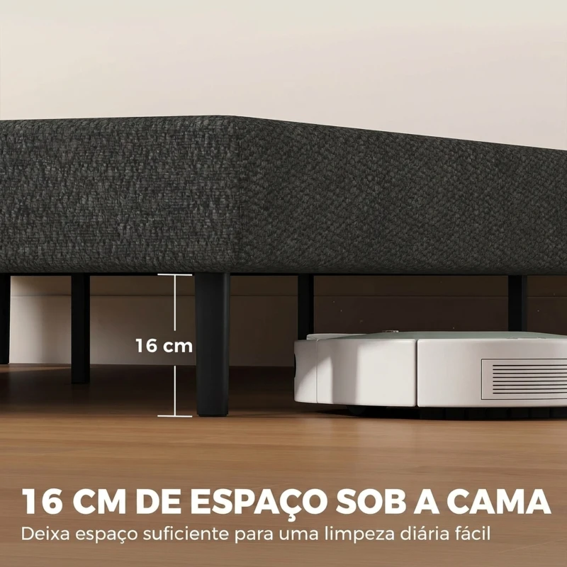 HOMCOM Cama Estofada 144x195 cm com Revestimento em Chenille, Estrado de Ripas em Madeira, Pés em Aço, Montagem Fácil, 400 kg, Cinzento
