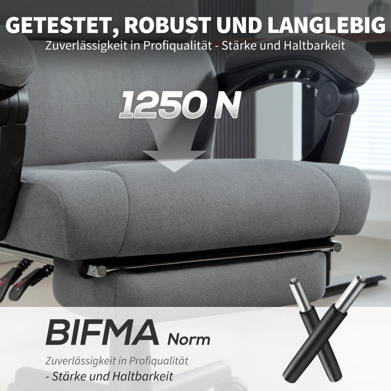 HOMCOM Gepolsterter Bürostuhl mit Samt-Optik, höhenverstellbar, rollbar, Grau