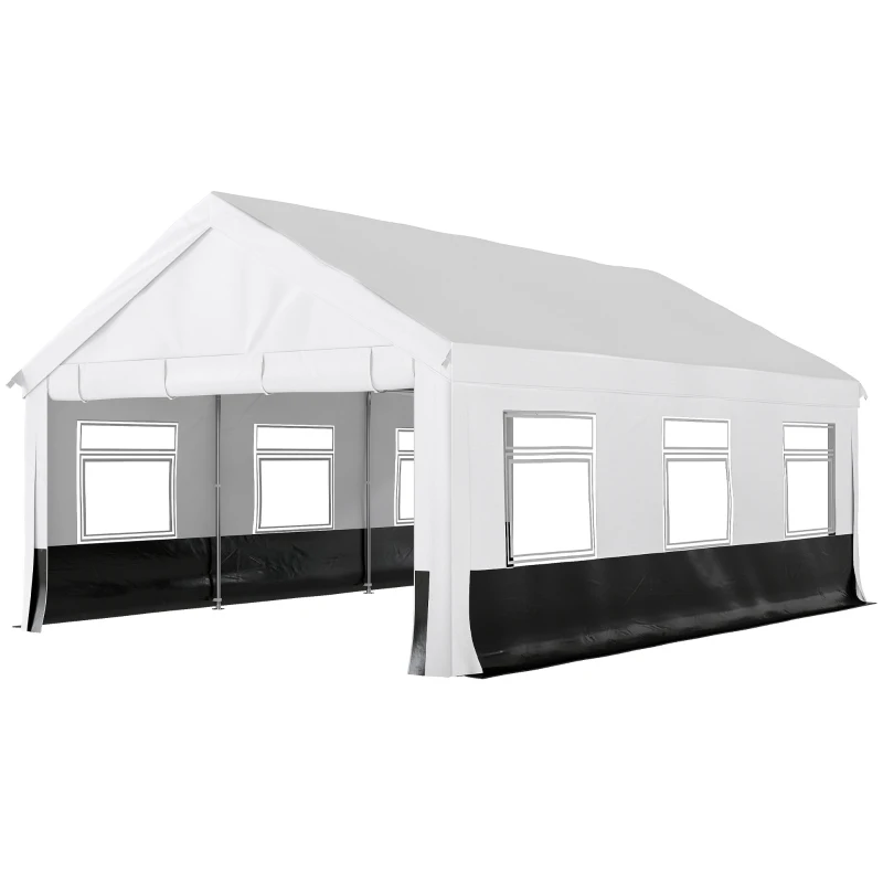 Outsunny Tenda para Festas 4x6 m, Tenda de Jardim com Paredes Removíveis, 2 Portas e Janelas UPF30+ para Casamentos, Cinzento e Branco