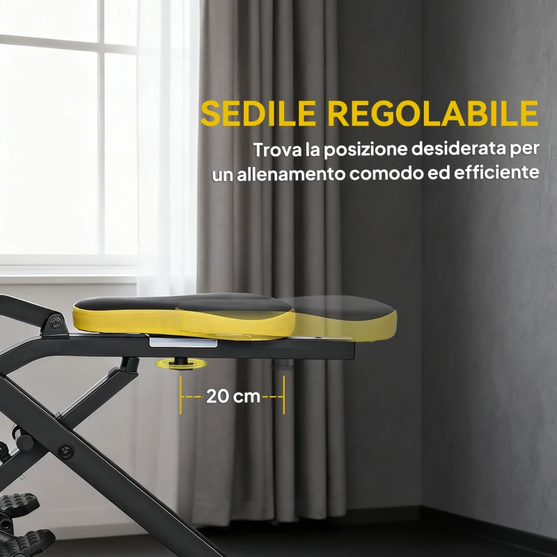 SPORTNOW Macchina Total Crunch Pieghevole con Seduta Regolabile, in Metallo e Plastica, 57x105x115 cm, Giallo