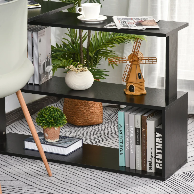 HOMCOM Mesa de Computador Secretária Mesa de Canto Giratória 360° com 5 Prateleiras 120x110x74,5 cm Preto