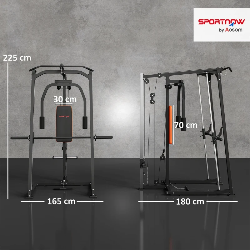 SPORTNOW 3-in-1 Smith Machine with Dual Cable Pulley System, Chest Press Station, 17-Level Squat Rack and Barbell Bar