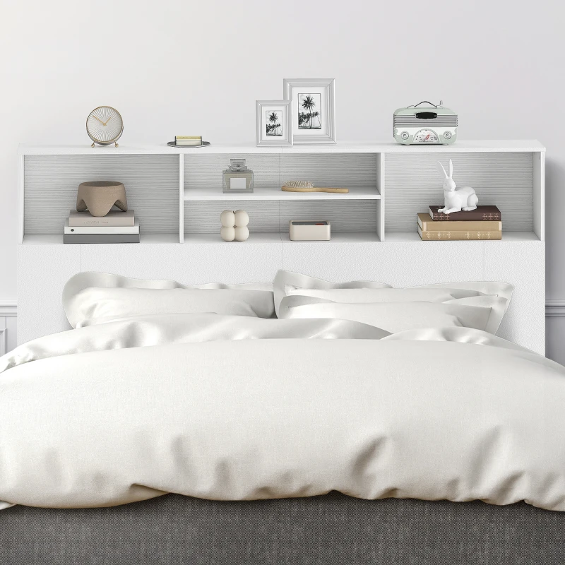 HOMCOM King-Size Headboard with Storage, Freestanding Bed Headboard with 4 Open Compartments for Bedroom, White