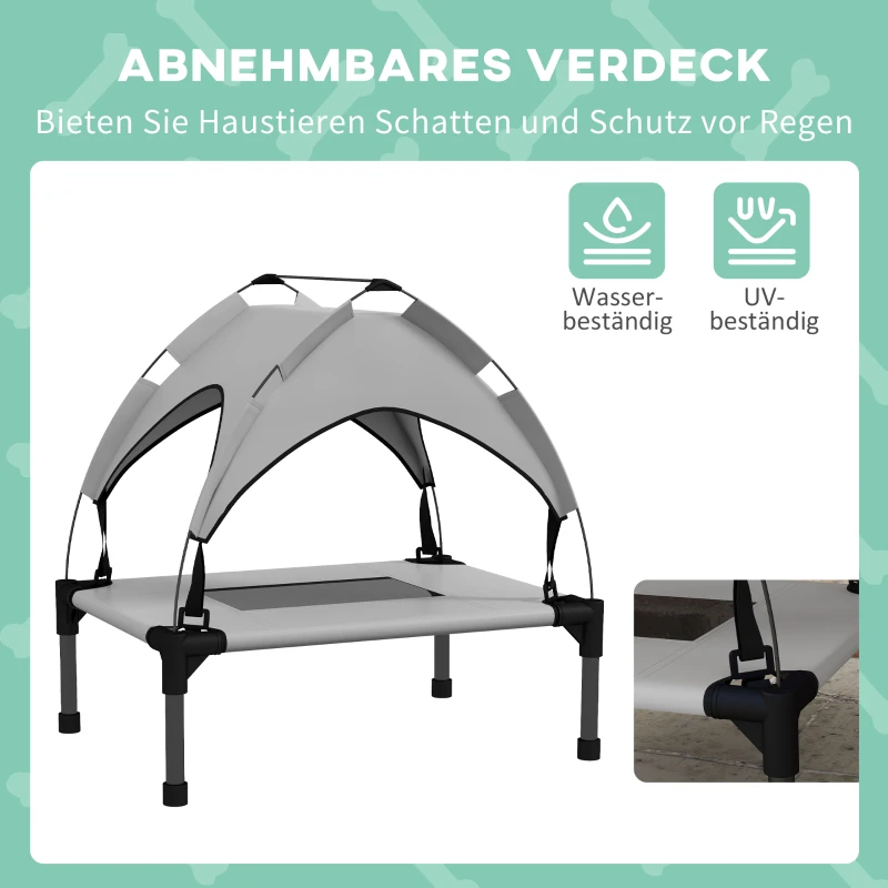 PawHut Hondenbed met Dak, Outdoor, Draagbaar, Waterbestendig, tot 30 kg, 61 x 46 x 63 cm, Lichtgrijs