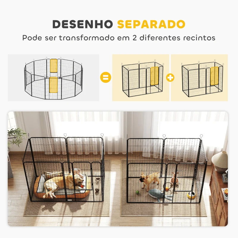 PawHut Parque para Cães com 12 Painéis Recinto para Animais de Estimação Modular com 2 Portas 80x120 cm Preto