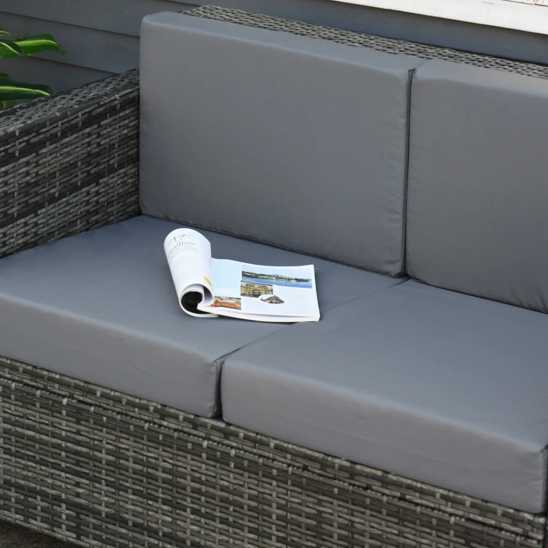 Outsunny Poly-rotan bank met kussens 2-zits loungebank tuin metaal polyester grijs