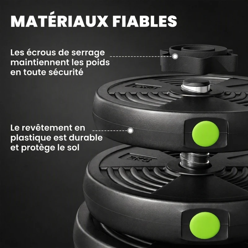 SPORTNOW Haltères 2 en 1 réglables, haltères libres avec poignées antidérapantes, 30 KG - Barres incluses