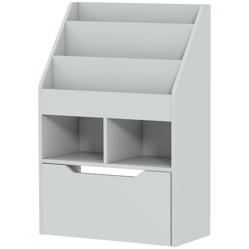 HOMCOM Kinderregal mit Schublade, Bücherregal mit Fächern, 60 x 29,9 x 90 cm, Grau