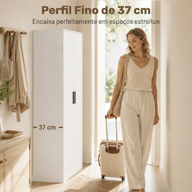 HOMCOM Roupeiro Moderno para Quarto com Barra para Pendurar e Prateleiras 70x37x164 cm Branco