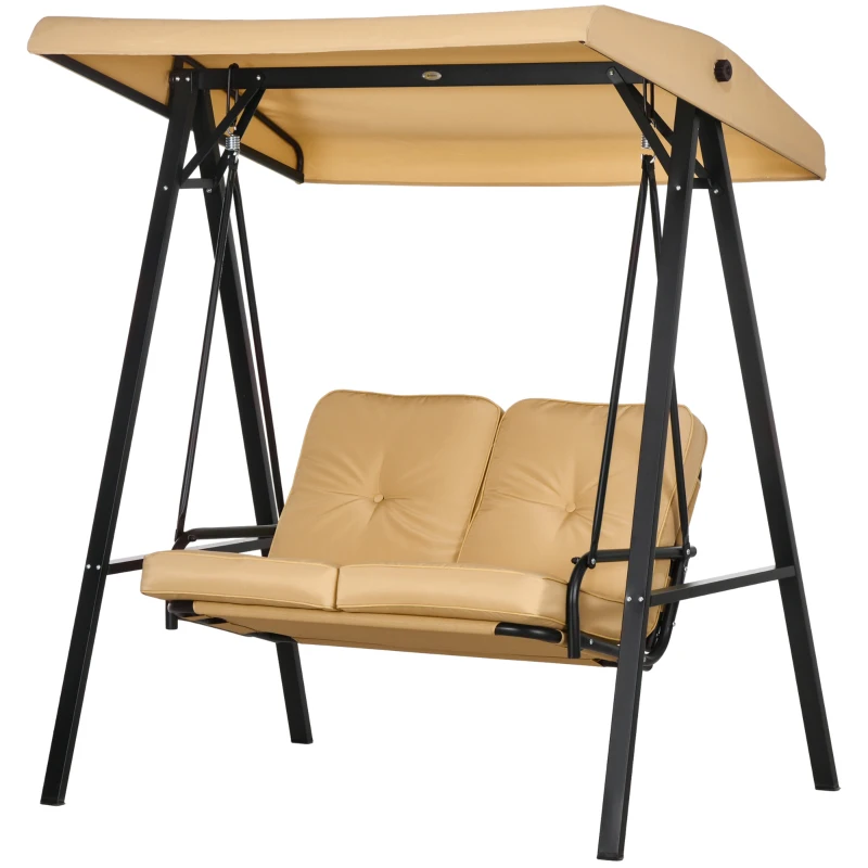 Outsunny Tuinschommel, 2-zits met verstelbaar dak, tot 220 kg belastbaar, 138 x 106 x 174 cm, Beige