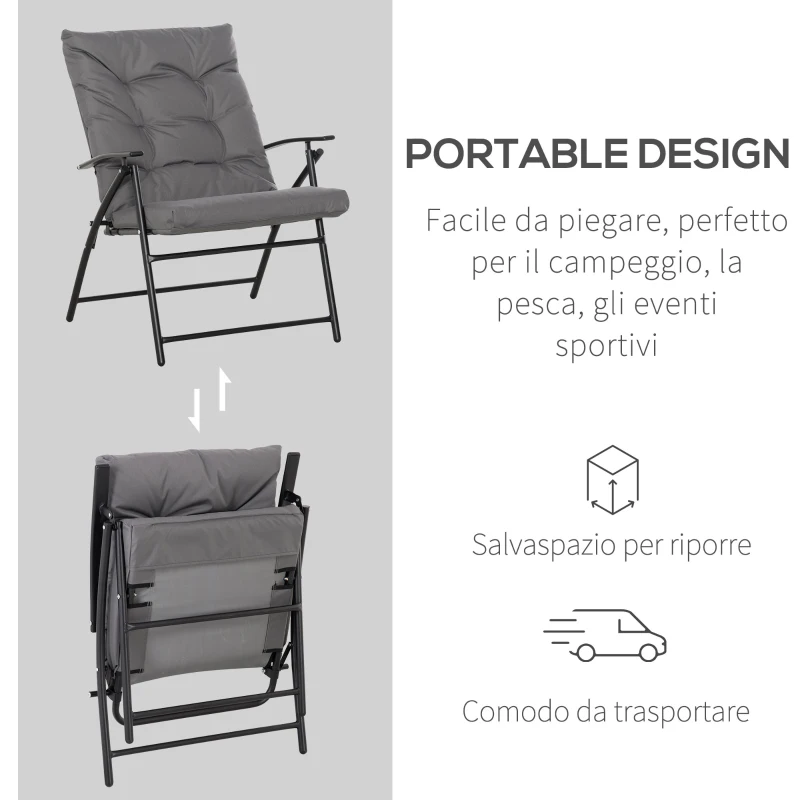 Outsunny Sedia da Campeggio Pieghevole e Reclinabile con Cuscino Rimovibile, in Metallo e Tessuto, Grigio