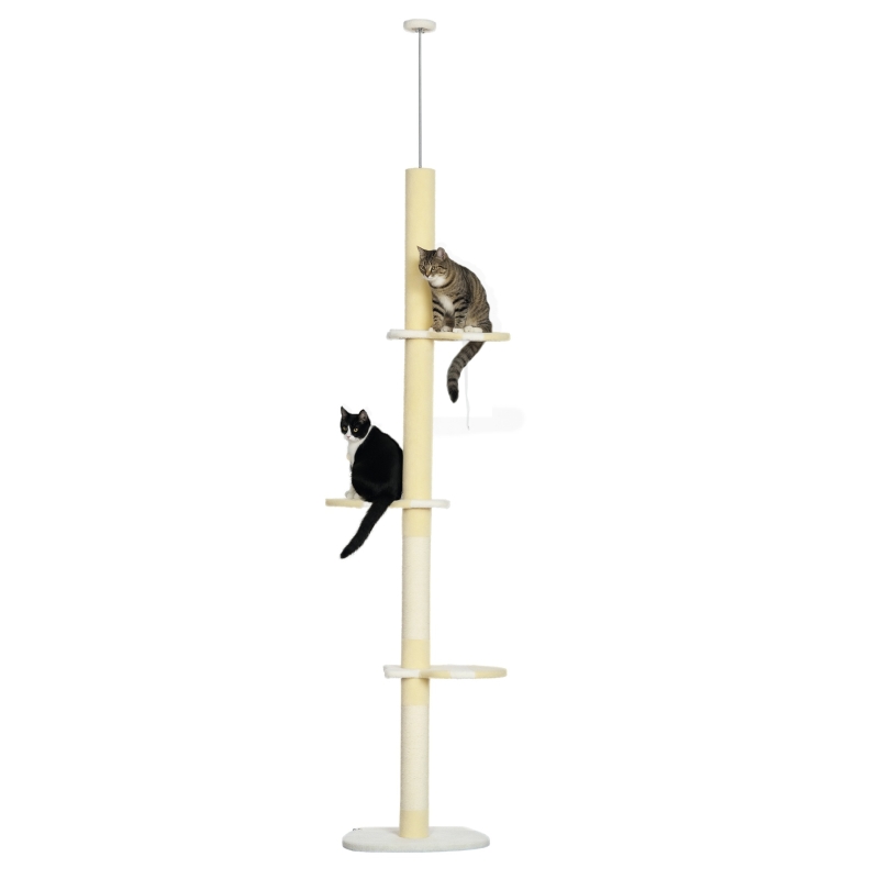 PawHut Verstelbare Krabpaal, Anti-slip, Sisaltouw Palen, 220-260H x 47L x 34B cm, Geel/Wit/Blauw