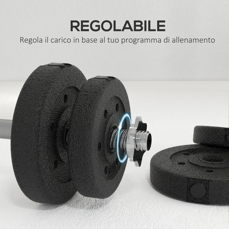 HOMCOM Set Manubri Palestra da 25 kg Totali con 12 Dischi Pesi e 2 Barre da 2 kg, Nero