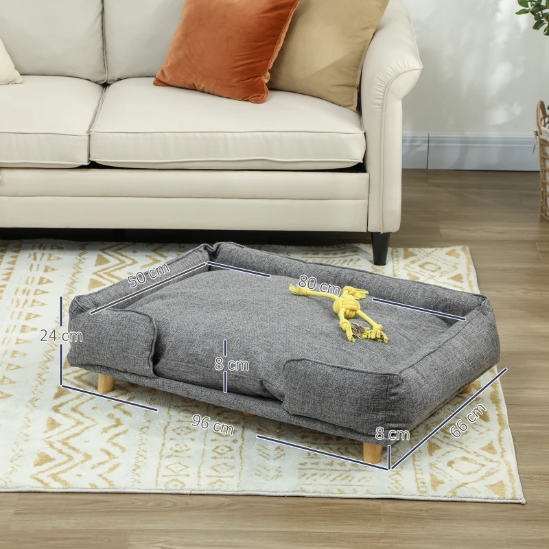 PawHut Hundesofa, Haustiersofa, Haustierbett, abnehmbares u. waschbares Polster, Natur+ Dunkelgrau