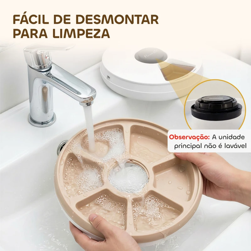 PawHut Alimentador Automático para Gatos e Cães com Pacote de Gelo Temporizador Programável 6 Bandejas Ecrã LED