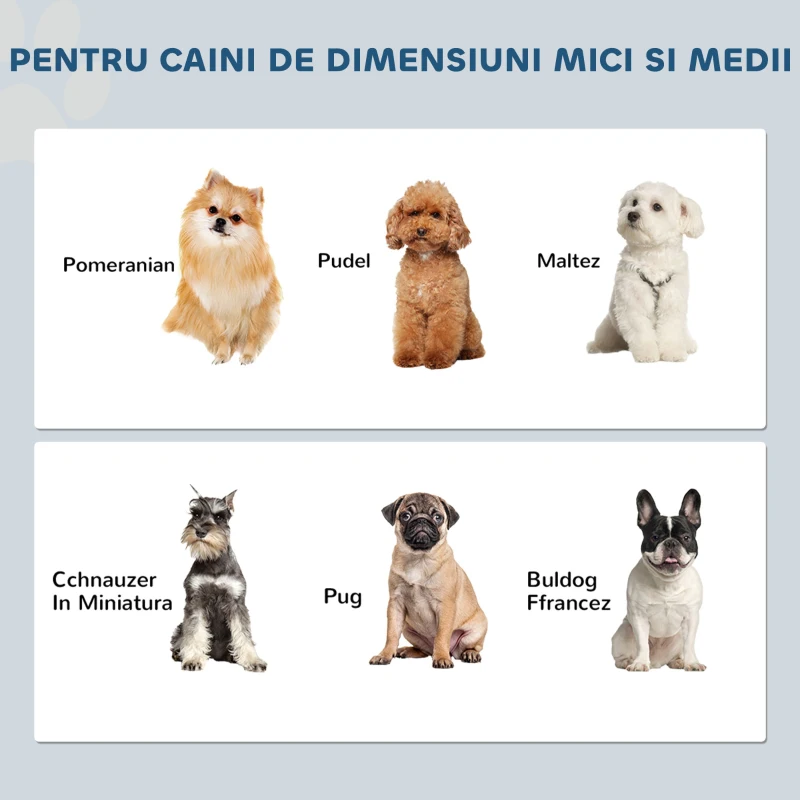 PawHut Boluri Înălțate pentru Câini de Talie Mică, Suport din MDF cu 2 Boluri din Oțel, Gri