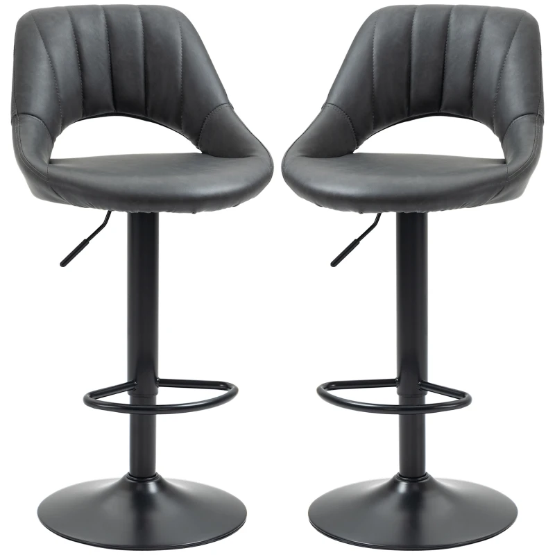 HOMCOM Bar Stools Set of 2, PU Leather Swivel Barstools with Backrest and Footrest for Kitchen, Counter, Breakfast Bar, Grey