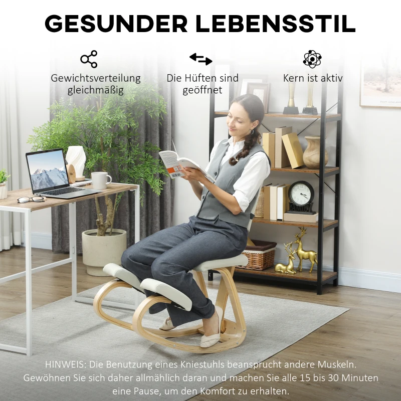 HOMCOM Ergonomische kniestoel, kniekruk gezondheidsstoel voor thuis, kantoor, meditatie Crème