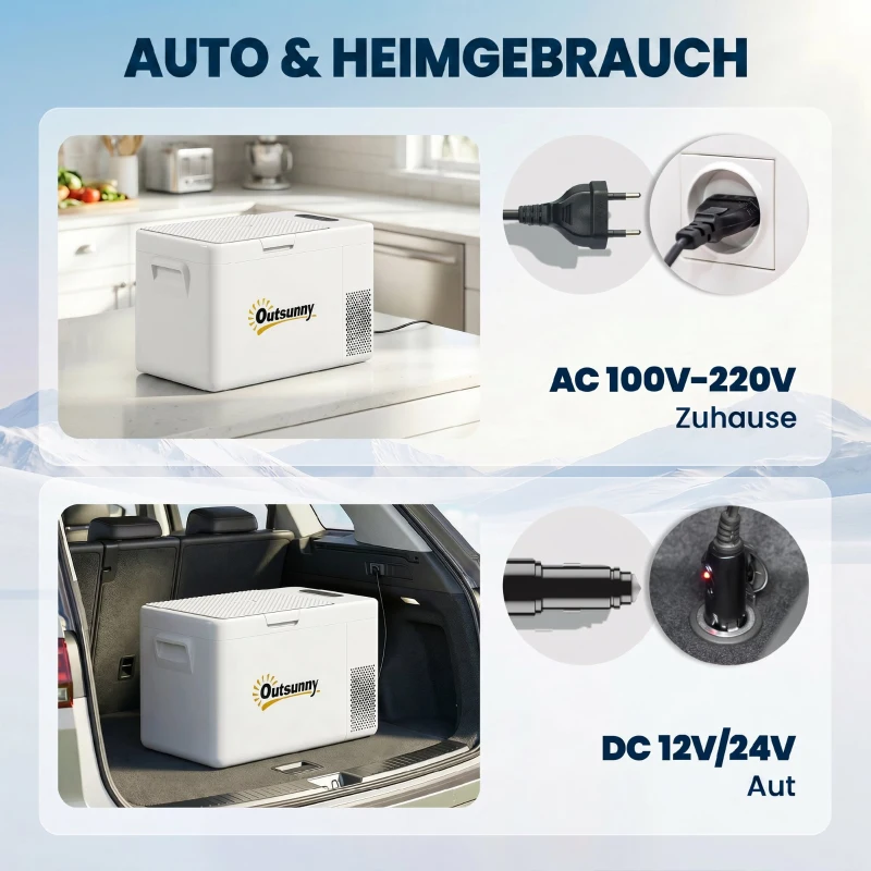 Outsunny 22 Liter Campingkoelkast, Autokoelkast, Koelbox met LED-Licht, AC- en DC-Adapter, Stille Werking, Crèmewit