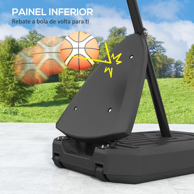 SPORTNOW Tabela de Basquetebol para Exterior Altura Ajustável em 16 Níveis 150-305 cm com Rodas e Base Recarregável  Preto
