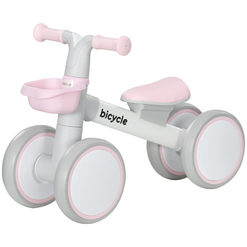 AIYAPLAY Bicicleta sin Pedales para Niños de 12-36 Meses con Asiento Ajustable Cesta y 4 Ruedas Silenciosas 56x27x39 cm Rosa