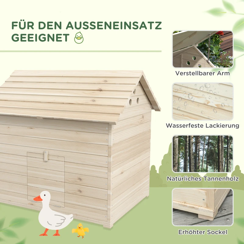 PawHut Entenhaus mit aufklappbarem Kippdach, Geflügelhaus mit erhöhten Boden und Rampe, Tannenholz, 100 x 82,5 x 91 cm(m-5)