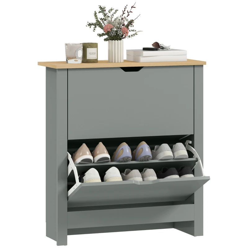HOMCOM Schoenenkast met 2 klapvakken, verstelbare scheidingswand voor 8-12 paar schoenen, 72 x 26 x 80 cm, lichtgrijs