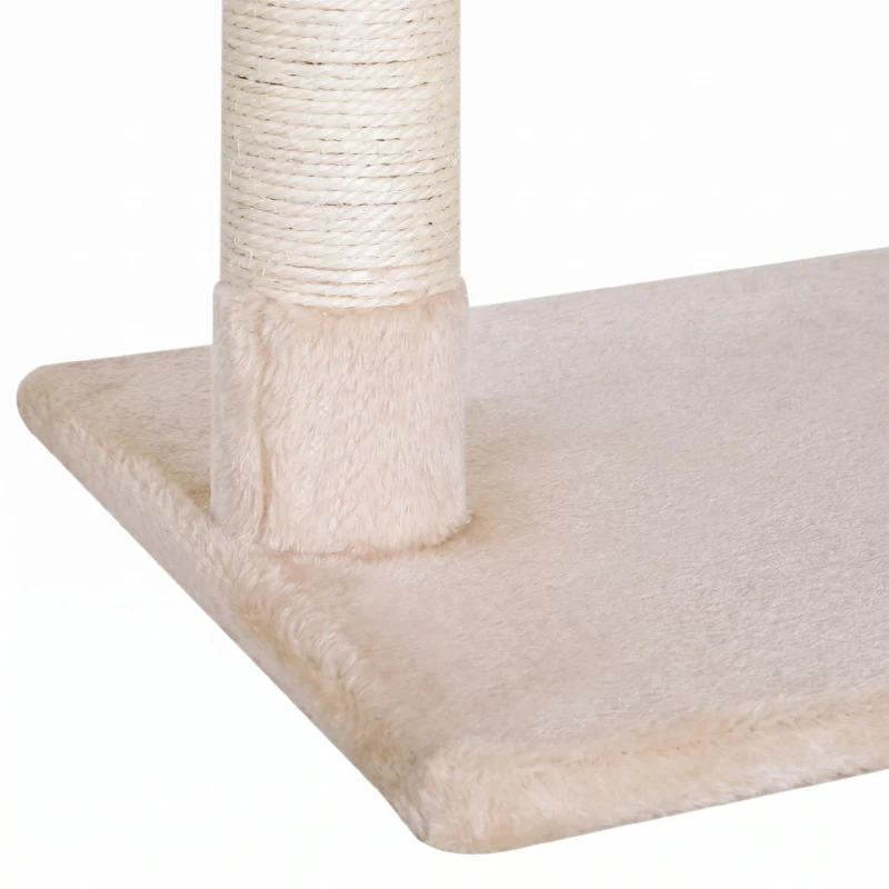 PawHut Turn pentru Pisici max. 3,6 kg cu Hamac și Minge Suspendată, din Lemn și Pluș, 50x36x70 cm, Bej