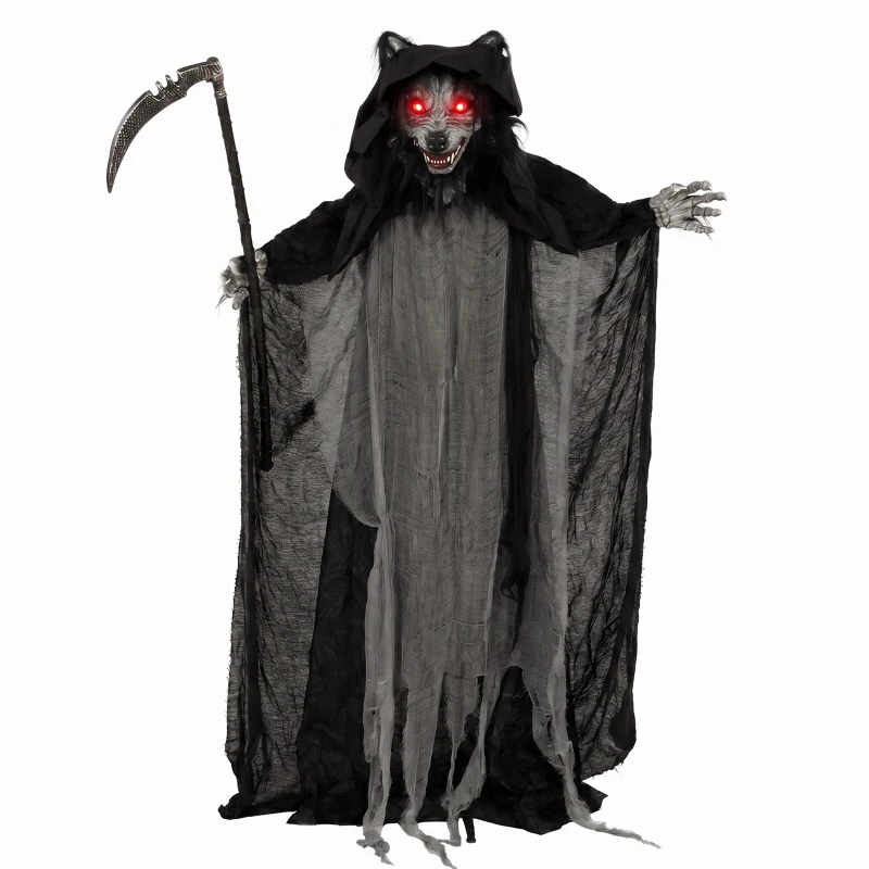 HOMCOM Halloween Standing Werewolf Animated Decoration with Light-Up Eyes, Sound and Touch Activated