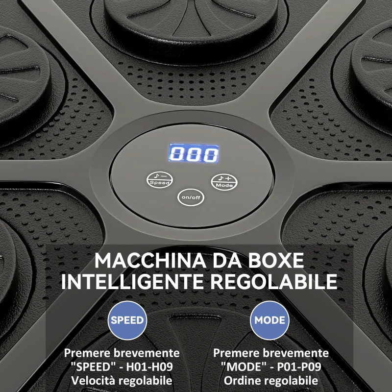 SPORTNOW Boxing Machine Musicale a Parete con 9 Velocità, Connessione Bluetooth e Guanti, 41.8x44.6x7.5 cm, Nero e Blu