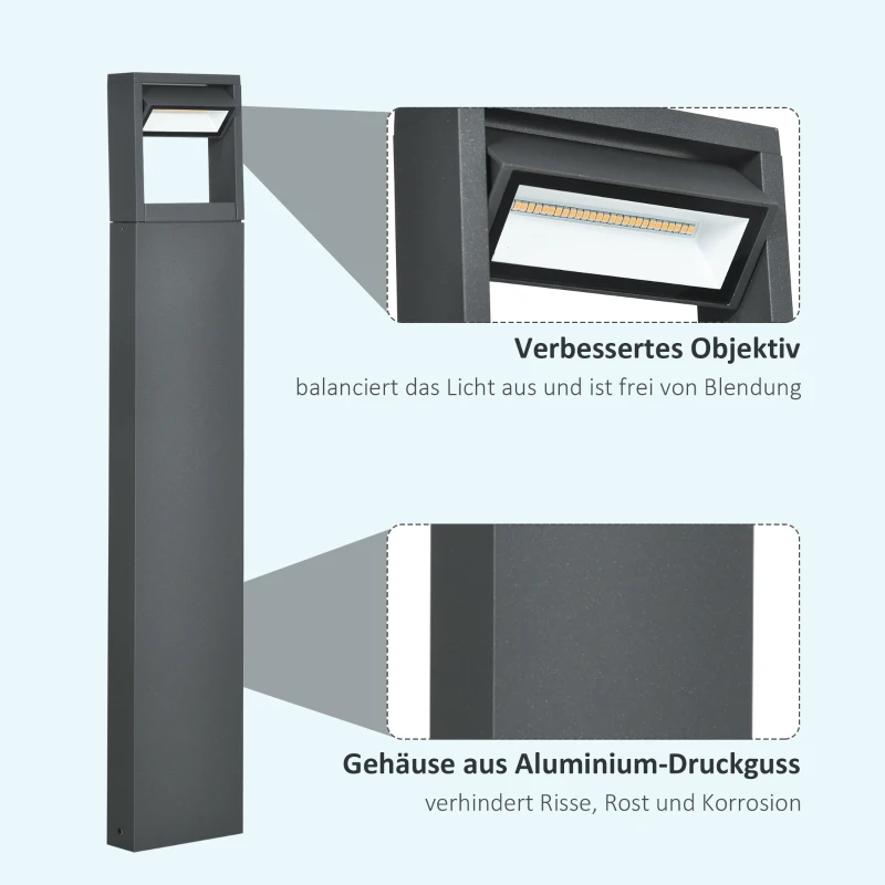 Outsunny Tuinlamp, padverlichting, paalverlichting met LED's, weerbestendig, 16 cm x 5 cm x 90 cm, donkergrijs